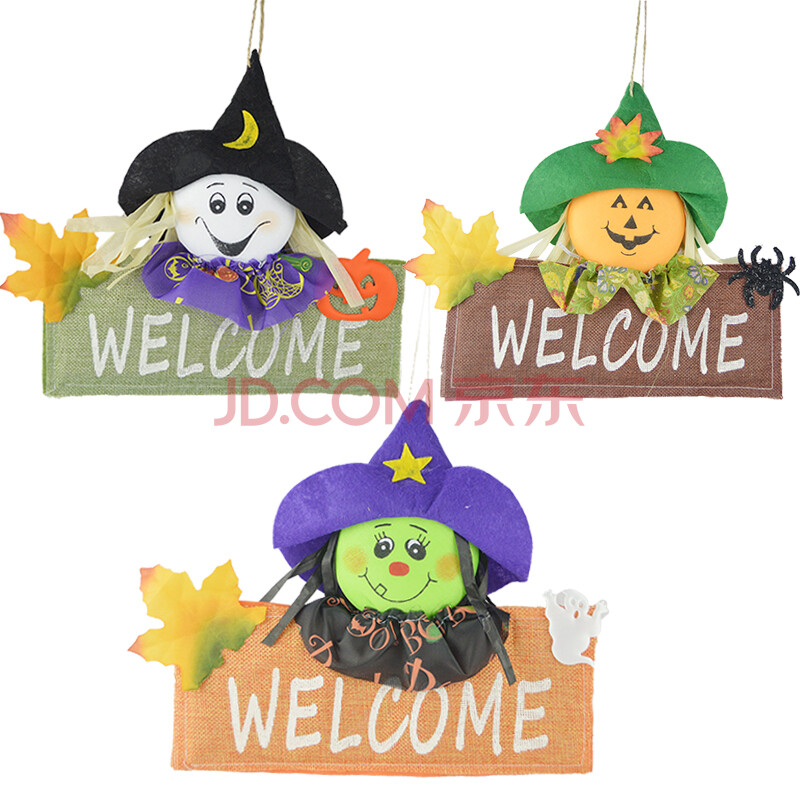 welcome,welcome可爱 品巫婆幽灵挂件鬼节花环装饰品 a924welcome笑脸挂牌(3色随机发货)