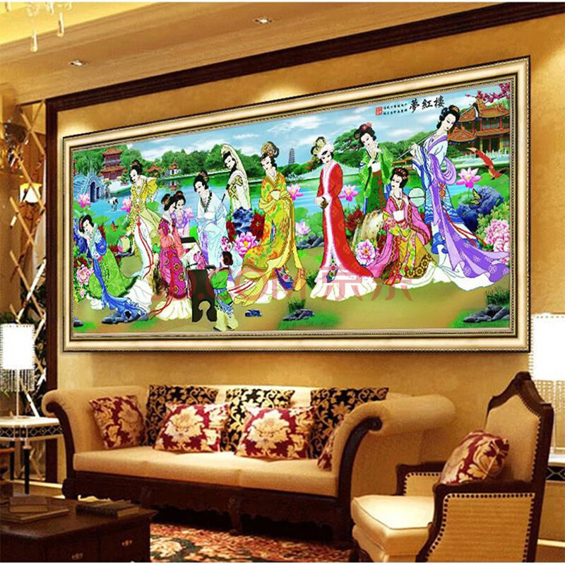 妍客厅钻石画梦红楼贴钻点十字绣客厅18美女十二金钗钻石绣古典美女图