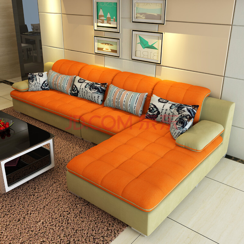 锦越 布艺沙发 大小户型沙发组合 现代简约l形转角可拆洗布沙发 橙色