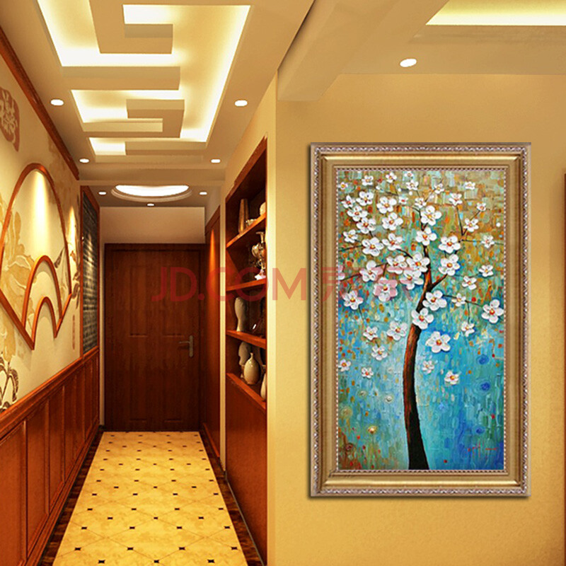 莫涵玄关装饰画竖版抽象油画 欧式手绘现代壁画挂画走廊过道 有框画