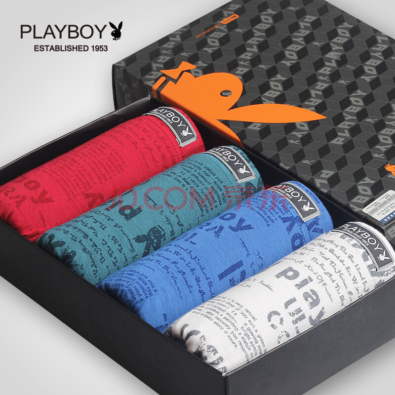 PLAYBOY花花公子<em>男士内裤</em> 平角 4条礼盒装竹