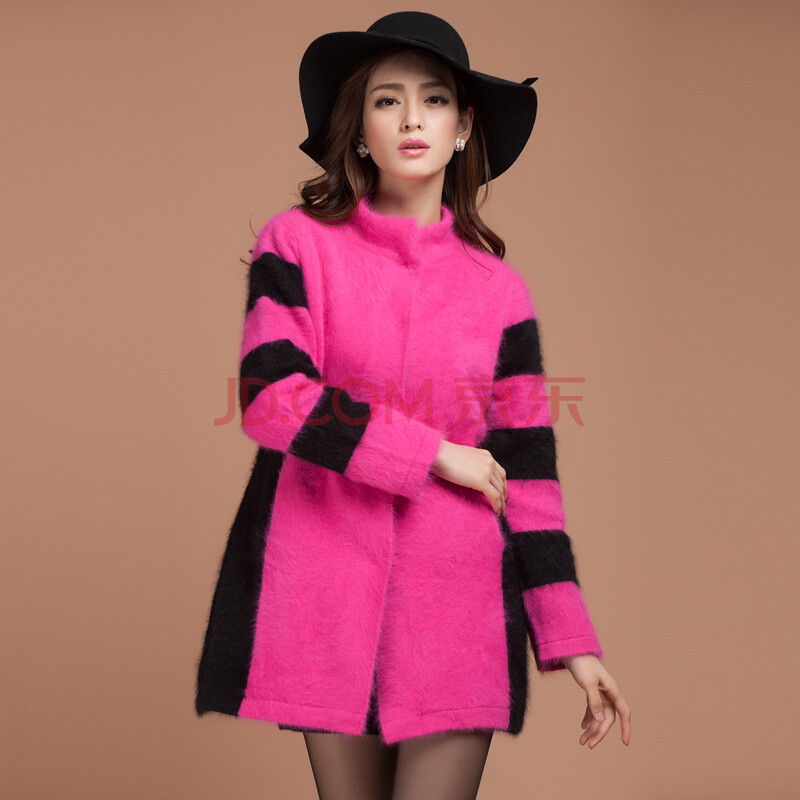 漱玉欧洲站奢华<em>长毛拼色</em>纯貂绒毛衣<em>开衫大衣</em>长