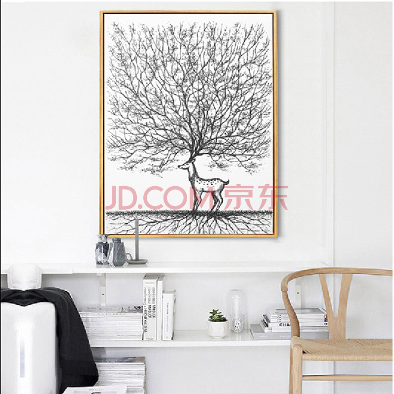 艺上美 北欧风格小清新装饰画客厅挂画现代简约玄关壁画麋鹿沙发背景