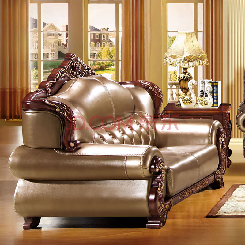 翡皇品牌高档奢华欧式真皮沙发组合123美式实木进口头