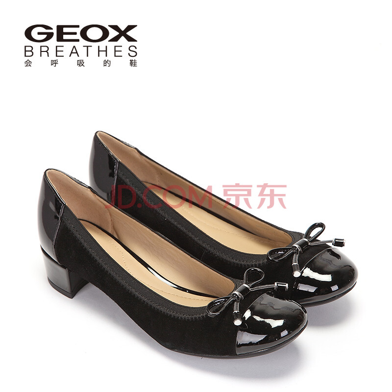 geox/健乐士2016春夏款蝴蝶结女鞋中跟浅口单鞋芭蕾舞鞋d54v8a 黑色-d