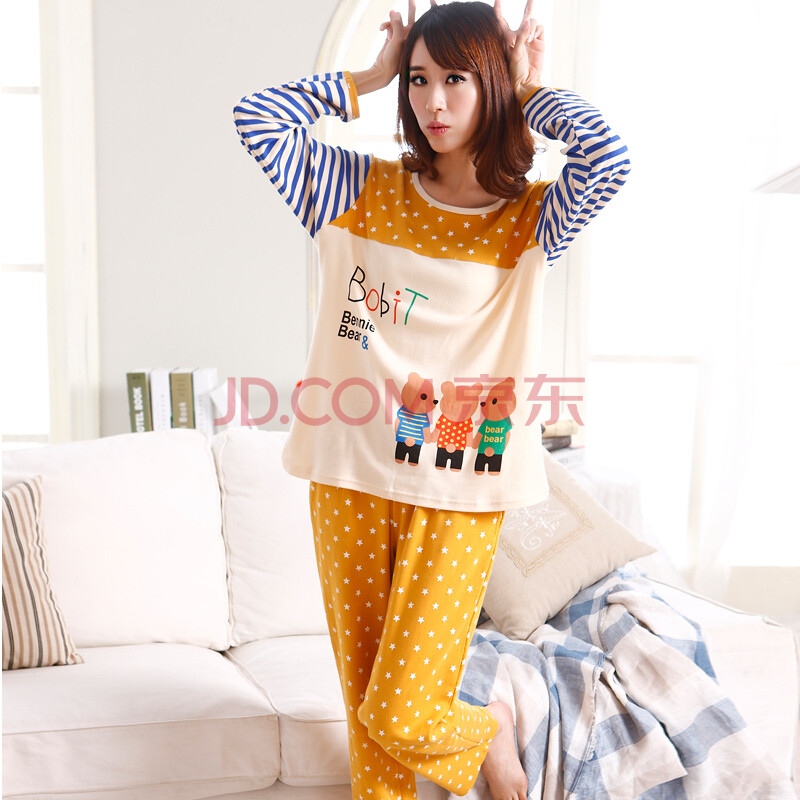 真优美情侣<em>睡衣</em>长袖<em>纯棉</em>男士<em>睡衣</em>家居服<em>女秋</em>款