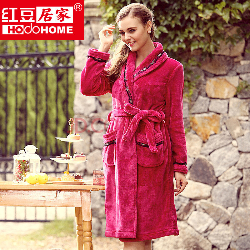 珊瑚绒<em>睡袍</em> <em>红豆居家</em>秋冬<em>女人睡衣</em>高档气质加