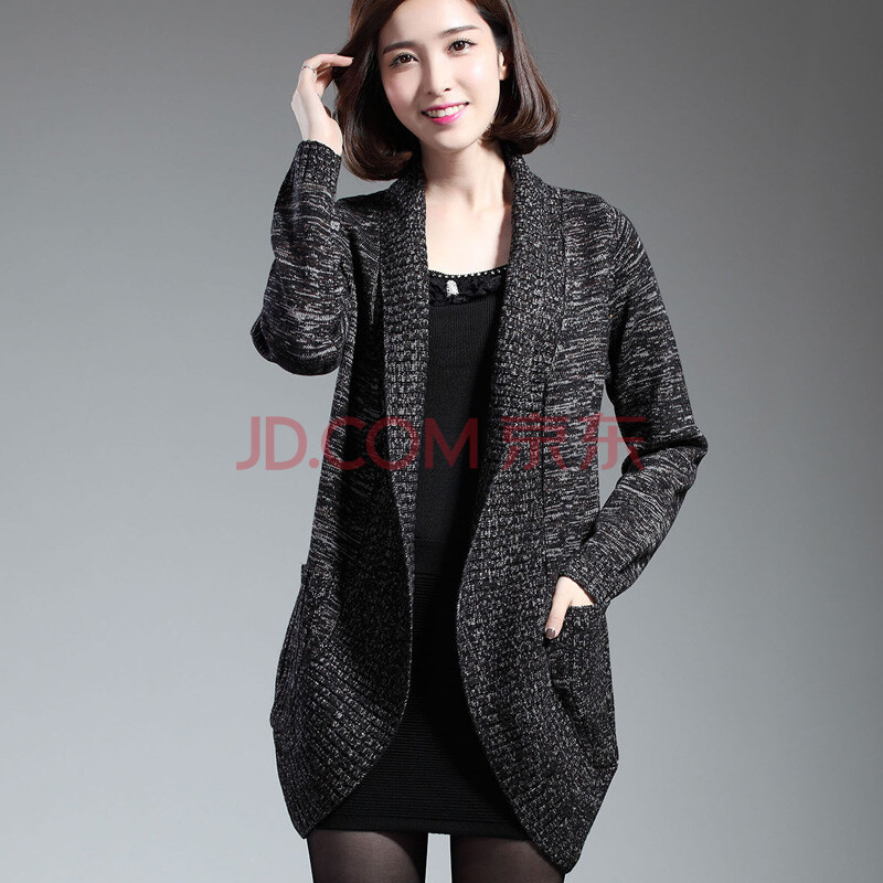 014秋冬季新款中长款女装毛线<em>开衫彩色条纹</em>大