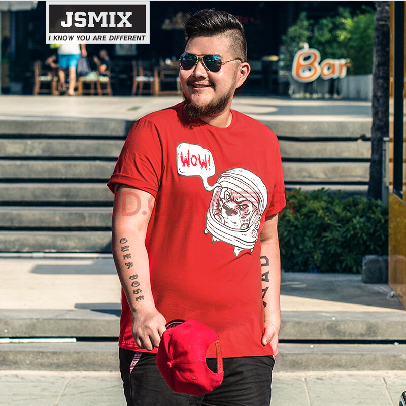 jsmix胖胖星球大码潮男装加肥加大宽松胖子卡通头像男士短袖t恤62t