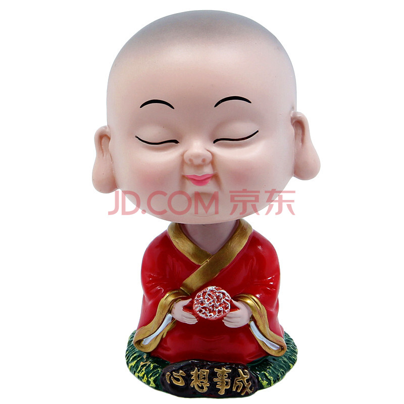 不二 可爱摇头小和尚公仔 创意汽车卡通内饰空心搪胶摆件 心想事成