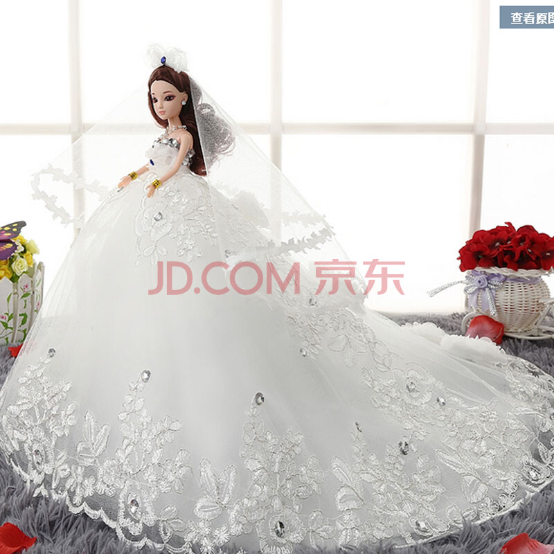 可爱卡通芭比洋娃娃公主 婚纱礼服大裙戴头纱儿童女孩