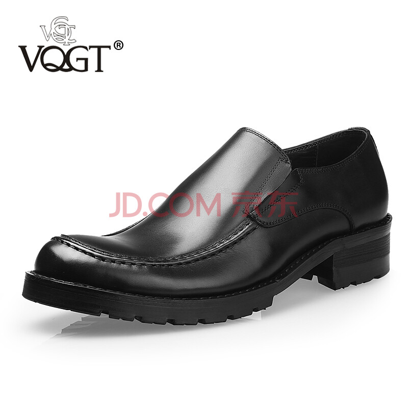 VQGT英伦风商务休闲鞋男真皮欧版圆头皮鞋头层牛皮套脚大头男鞋厚底 黑色 偏大一码建议选小一码 41