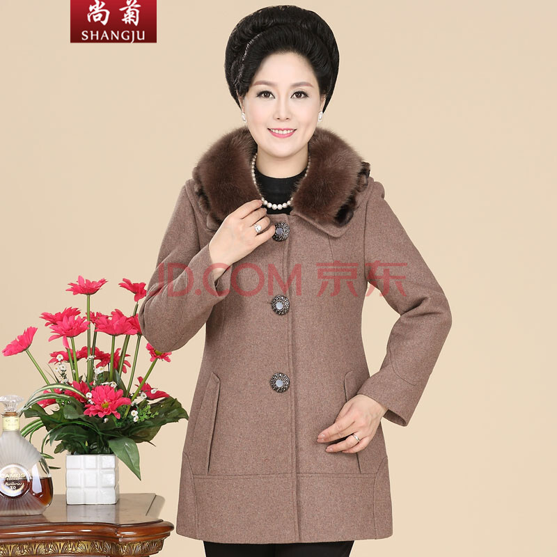 尚菊<em>中老年</em>女装<em>毛呢外套大码</em>中年女大衣妈妈秋