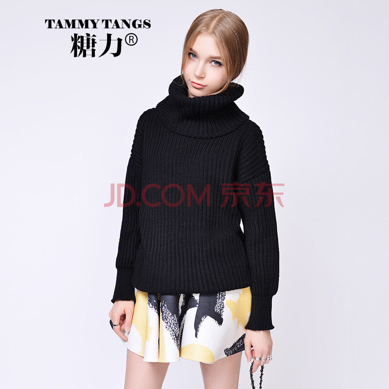 糖力 2014冬装新品欧洲站小香风纯色<em>高领</em>宽松