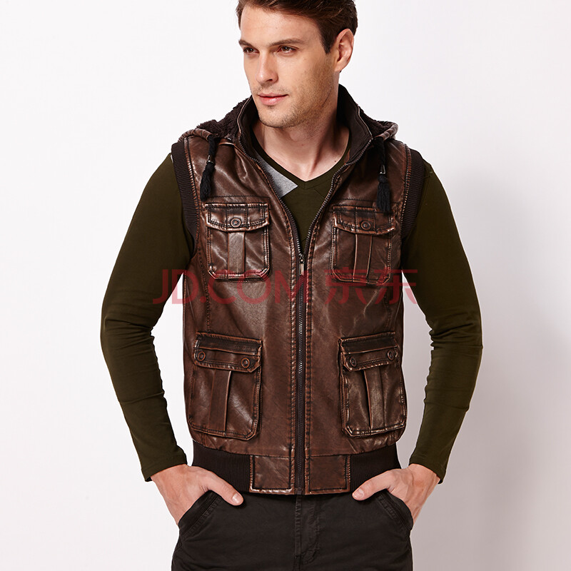 货到付款2014男士男装个性PU<em>皮马甲</em>户外<em>棉</em>马