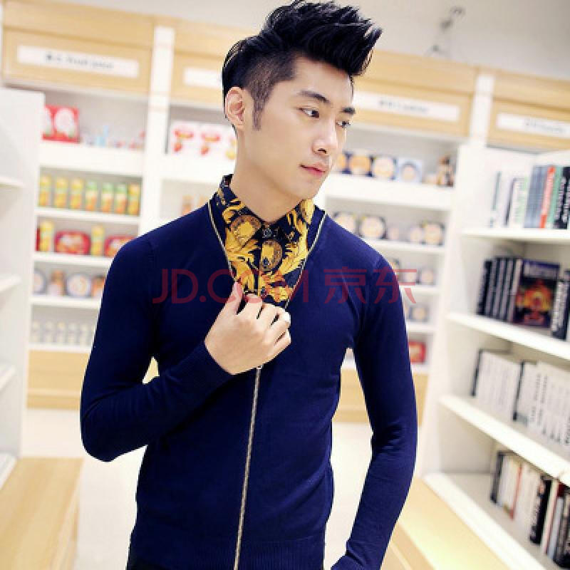 C2潮朝 <em>2014</em>发型师<em>秋冬新款毛衣男</em>衬衫领韩版