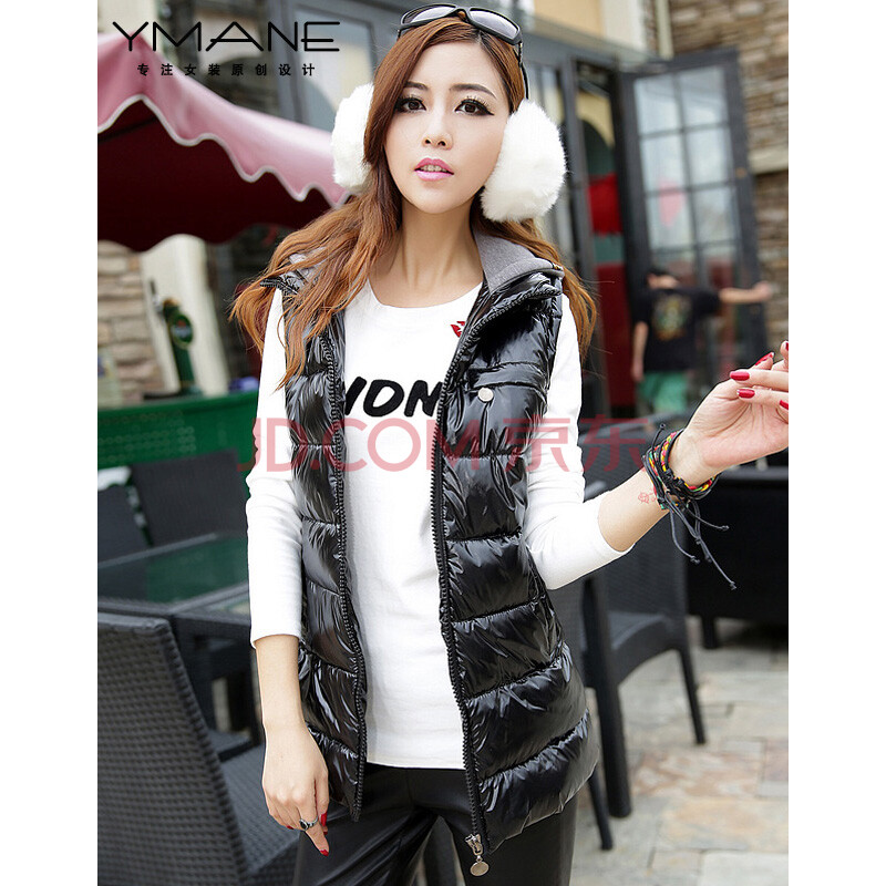 伊玛妮 2014秋冬<em>新款</em>大码<em>女马夹外套</em>连帽中长