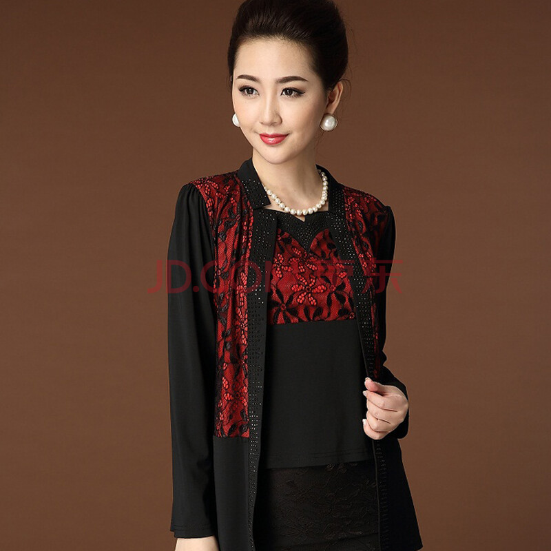 2014女装秋装长袖T恤<em>两件套大码</em>蕾丝<em>开衫</em>无袖