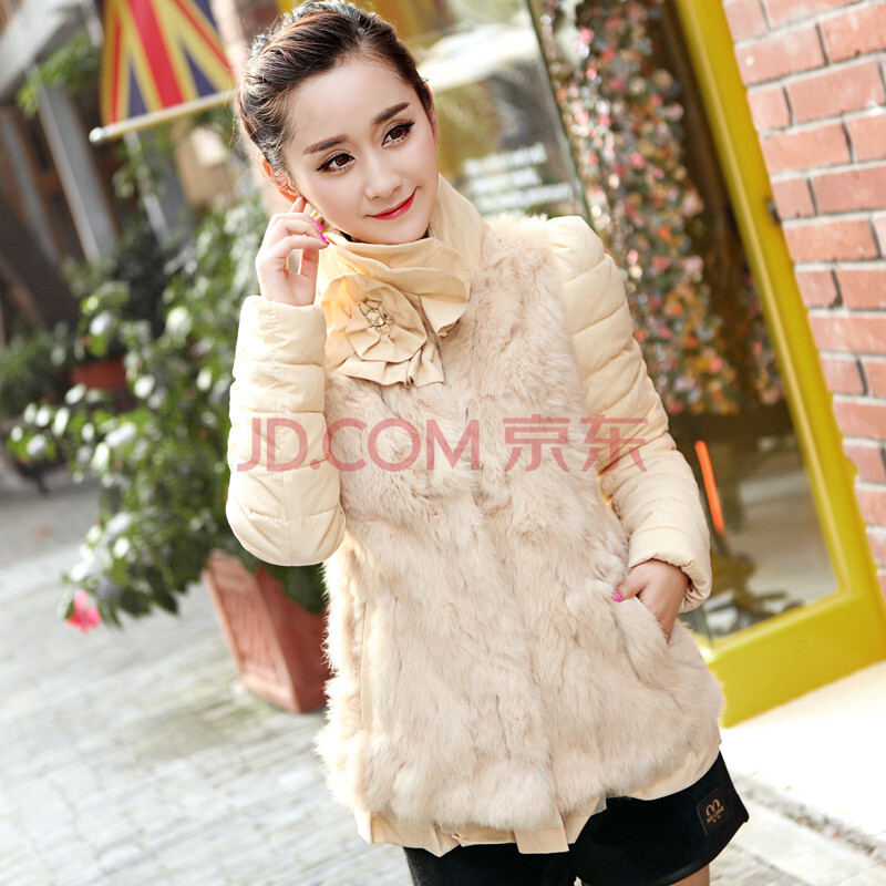 冬装新款<em>女</em>保暖棉衣立领2014韩版修身<em>兔毛拼</em>