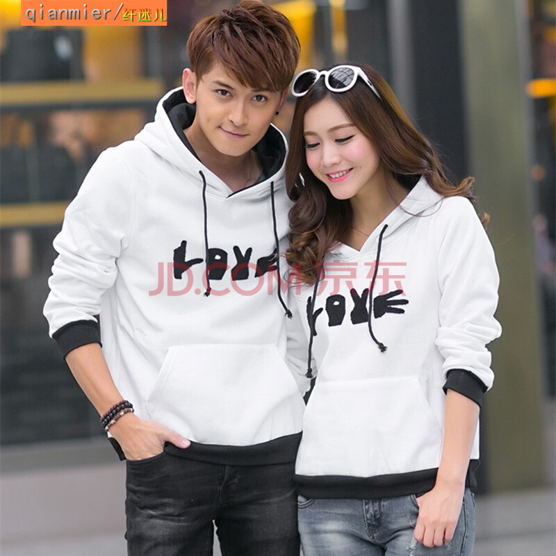 侣装2014新款韩国秋冬连帽情侣卫衣女韩版外