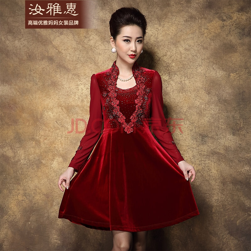 汝雅惠2014中老年秋装新款品牌女装 高端大码女装 中老年妈妈装金丝绒
