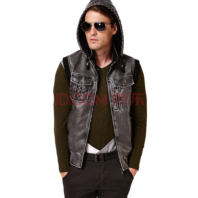 货到付款2014男士男装个性PU<em>皮马甲</em>户外<em>棉</em>马