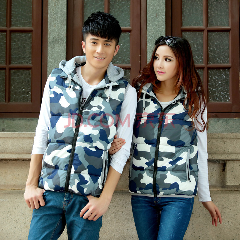 幸福时光男女<em>棉马甲</em>韩版连帽情侣<em>迷彩棉马甲</em> 