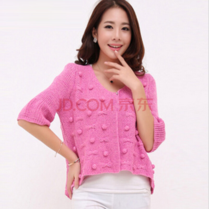 秀美女人 2014秋冬加厚针织带球<em>开衫毛衣</em>百搭