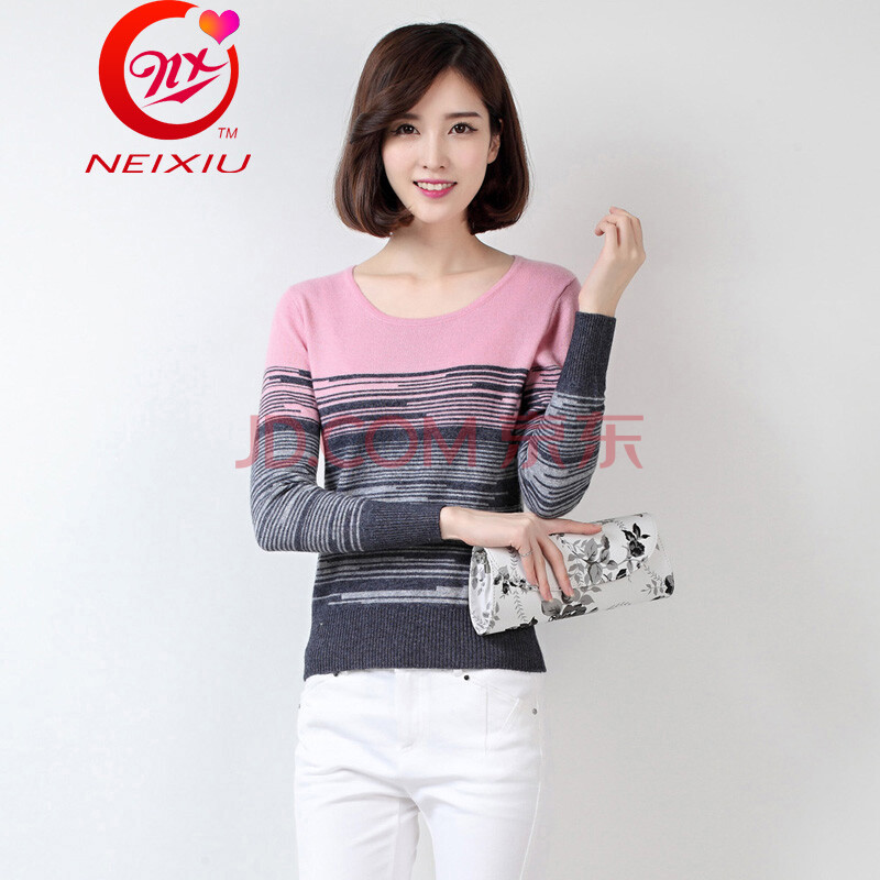 冬新款女装608款条纹针织衫羊绒衫<em>货到付款</em>打