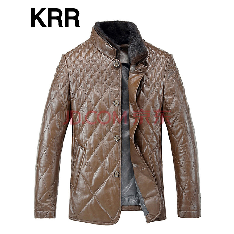 krr 真皮皮衣男 2014 绵羊皮男士皮夹克外套进口水貂领立领机车皮衣