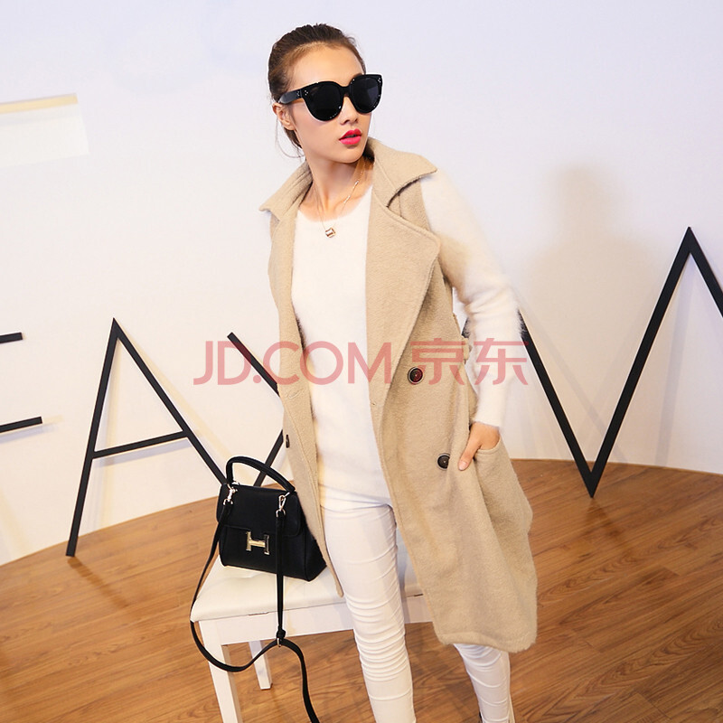 韩国 韩版中<em>长款收腰马甲</em>外套 帅气欧美风毛呢