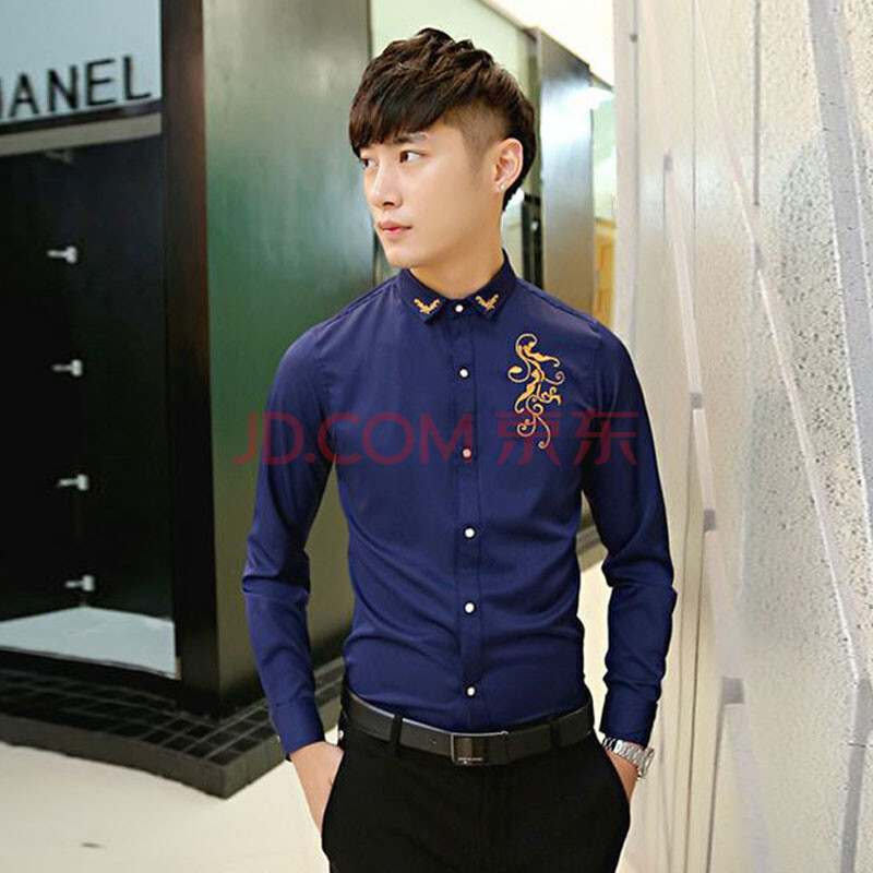<em>韩版</em>修身<em>男士发型</em>师印花衬衫男款简约时尚