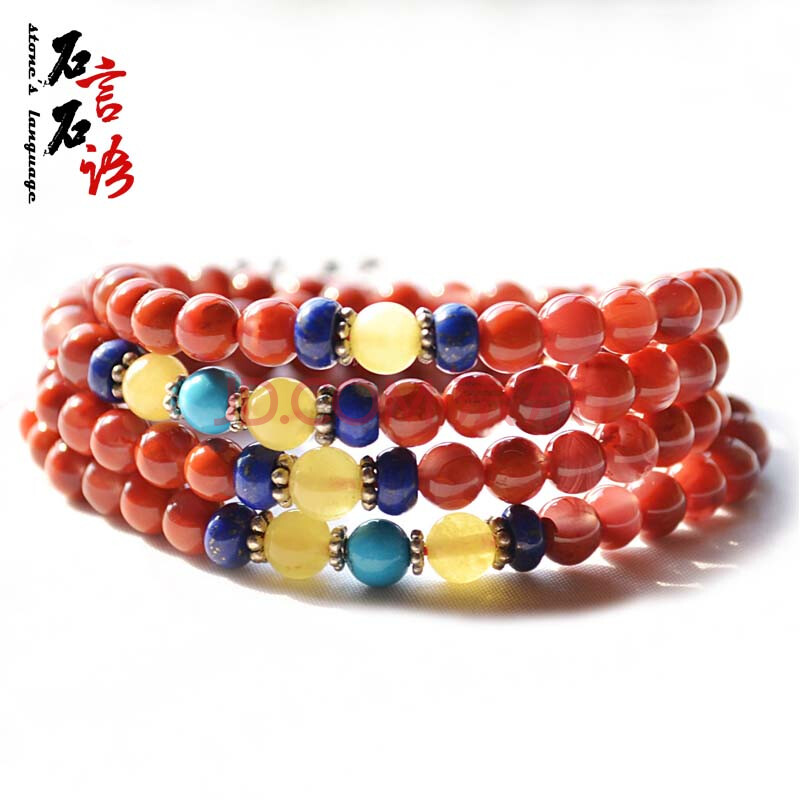 石言石语 天然南红玛瑙配青金石蜜蜡隔珠108颗