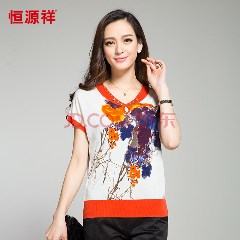 <em>恒源祥女装T恤</em>2014夏季新款短袖针织衫时尚V