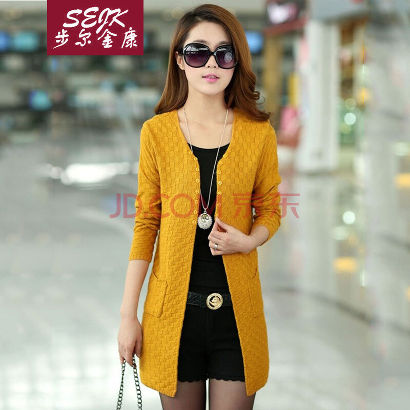 步尔金康 2014<em>秋季</em>新款<em>针织</em>衫<em>女开衫</em> 韩版中长