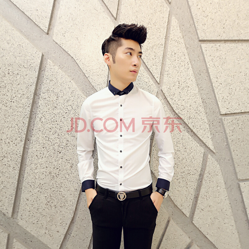 14秋冬装 新款男装韩版时尚男长袖衬衫 <em>领子</em>拼