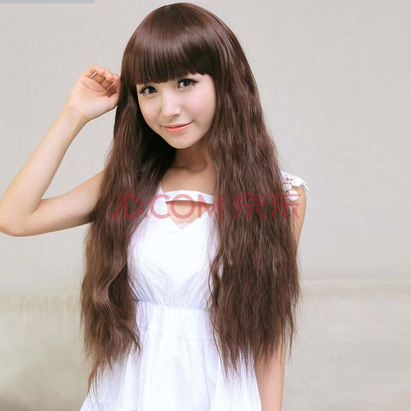 假发时尚蓬松女平刘海长<em>卷发</em>玉米烫<em>发型齐腰</em>款