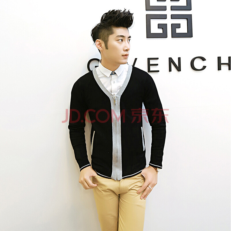 YXZL 2014秋冬男装新款韩版<em>V领</em>拉链针织<em>开衫</em>