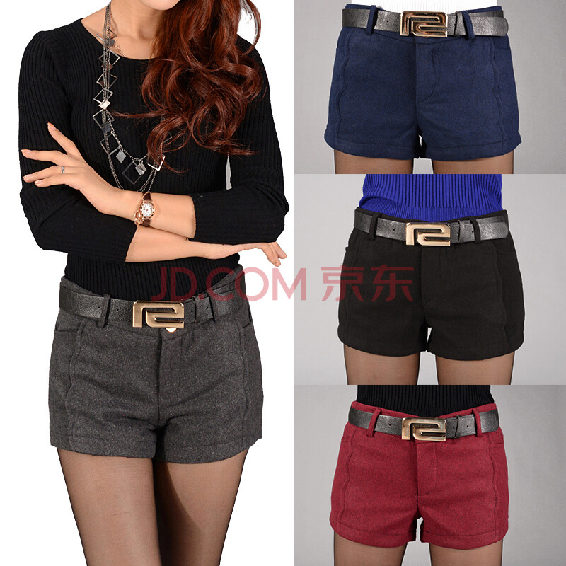 2014<em>秋冬</em>新款<em>女士</em>毛呢<em>短裤</em>靴裤多色波浪款百