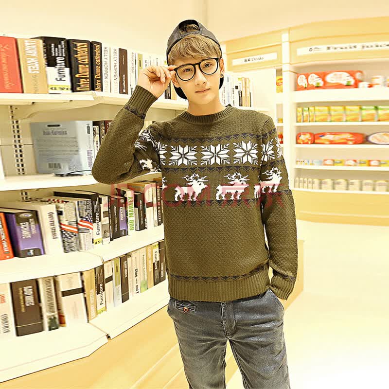 火爆靓佳人 <em>秋款</em>男装 <em>毛衣男</em> <em>韩版</em>小鹿套头针织