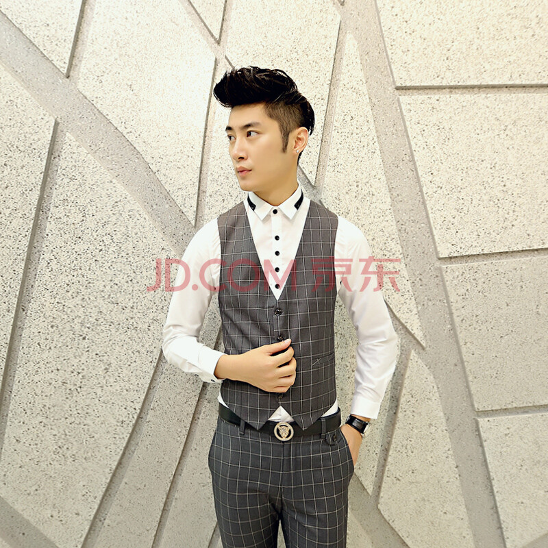 2014秋季男装新款男修身版型<em>格子马甲</em>新郎伴
