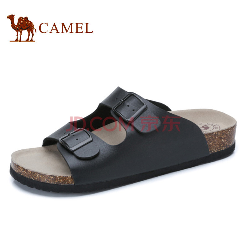 骆驼(CAMEL)夏季男鞋 时尚修身一字拖软木鞋底休闲拖鞋 黑色 41