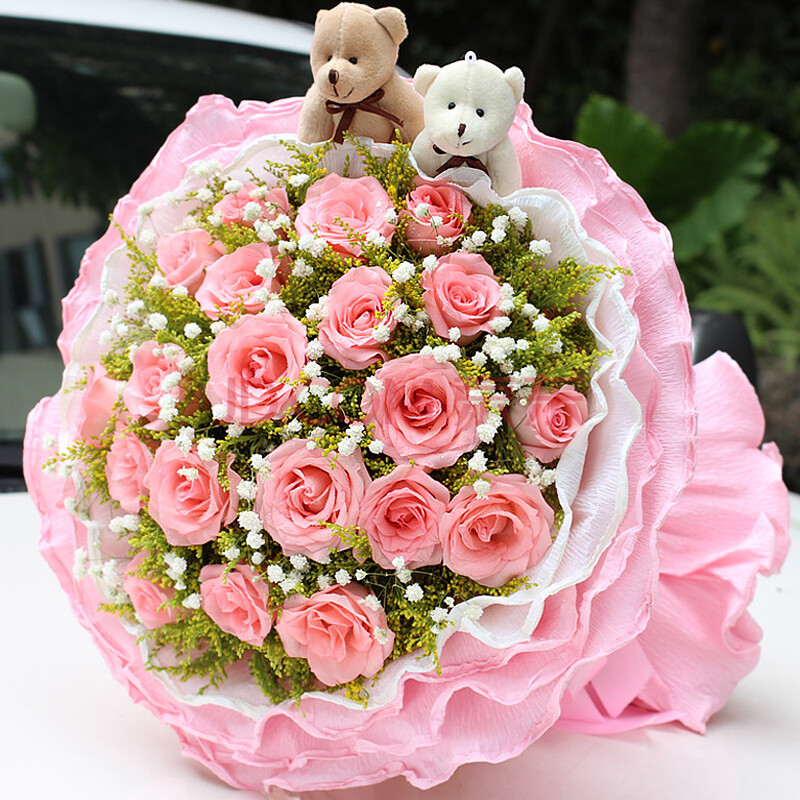 <em>生日</em>鲜花+<em>送女友</em>爱人创意礼品<em>玫瑰</em>百合花束