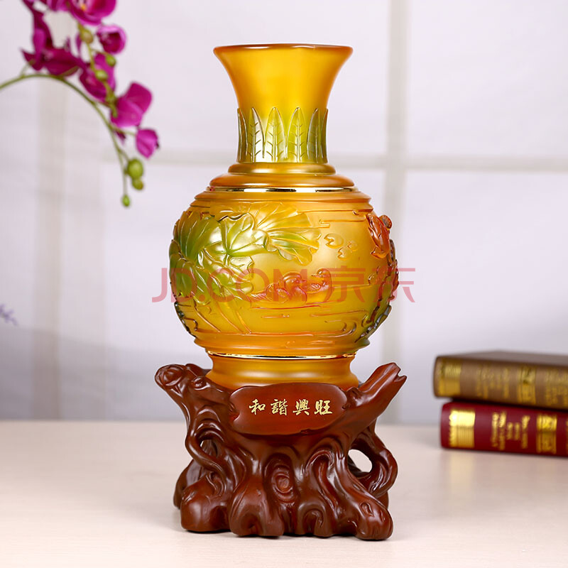 吉善缘 琉璃色树脂花瓶摆件工艺品3185 和谐兴旺