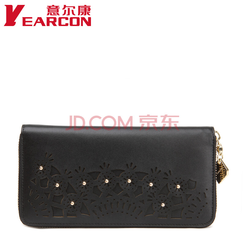 意尔康皮具 真皮女手包新款镂空花纹时尚手抓包 -910黑色