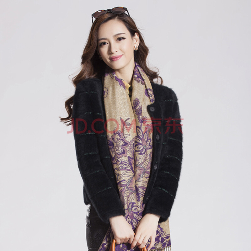 圣绒娇 短款长毛<em>水貂绒开衫</em>外套加厚女士毛衣