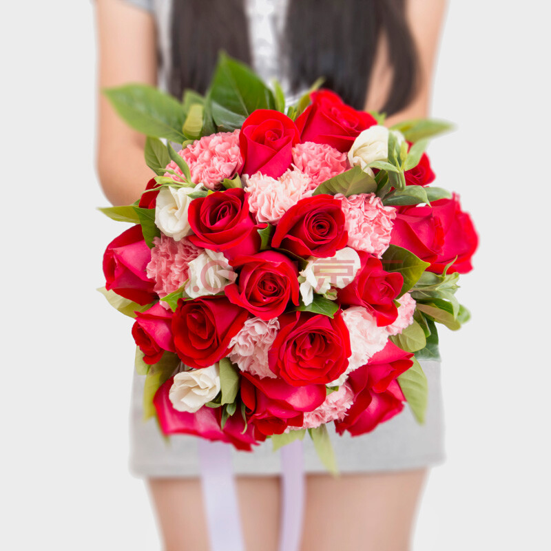 绿韵花田 玫瑰鲜花新娘婚礼婚庆结婚手捧花真花韩式混搭球形花束 红