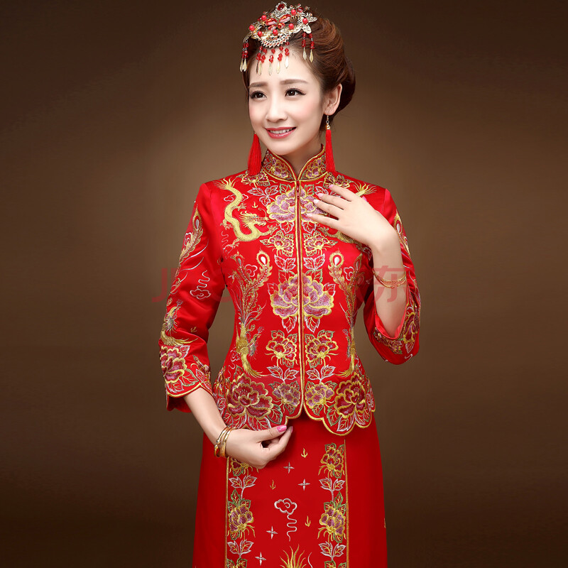 幸服良呈秋冬季红色中式嫁衣新娘婚礼服敬酒服旗袍秀