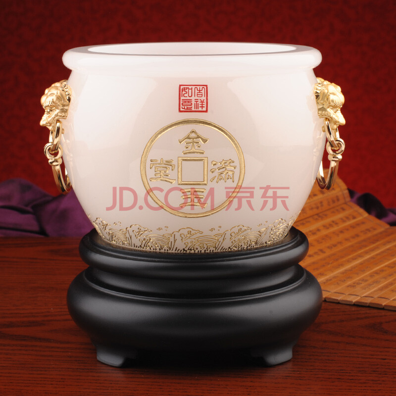 礼艺坊金玉满堂聚宝盆摆件琉璃玉工艺品开业礼品高档艺术品书房装饰品