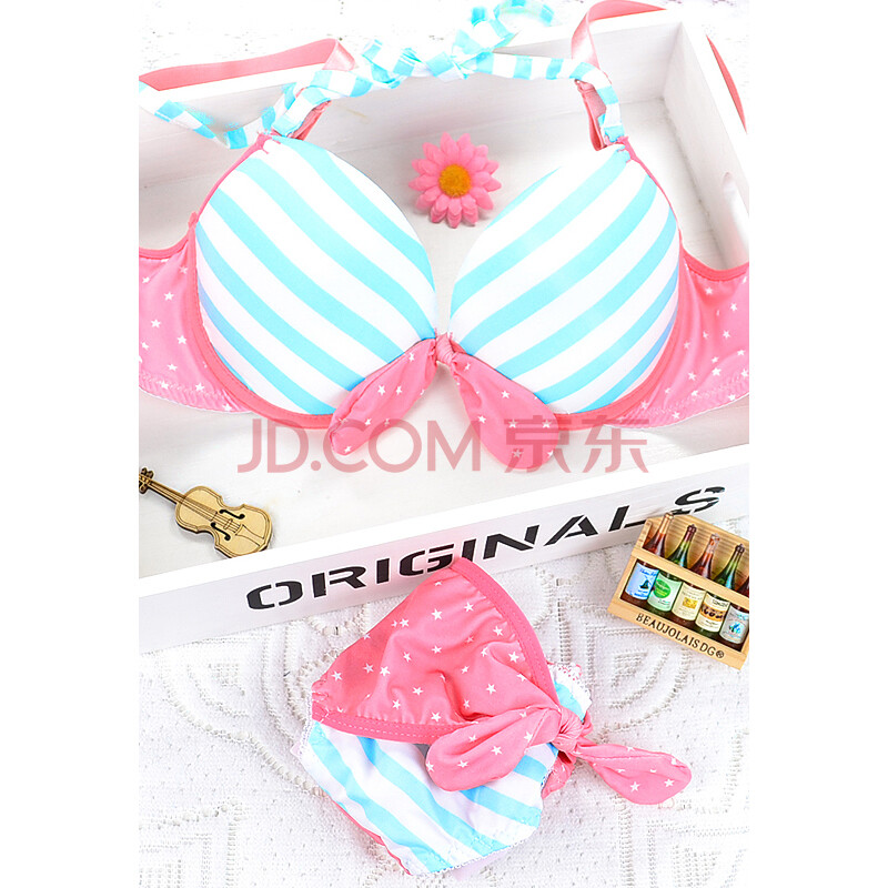 苏葳昵尔 日系新品少女文胸套装 海军条纹比基尼性感聚拢调整内衣套装
